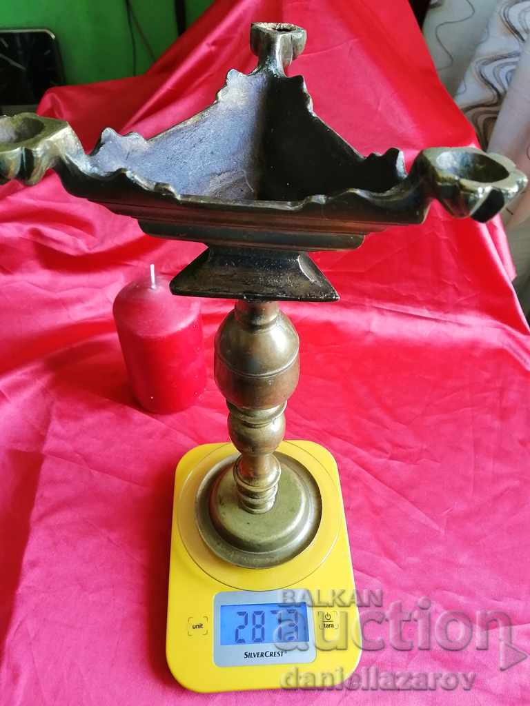Old Massive Bronze Church CANDLEHOLDER, Thick Candle - 7