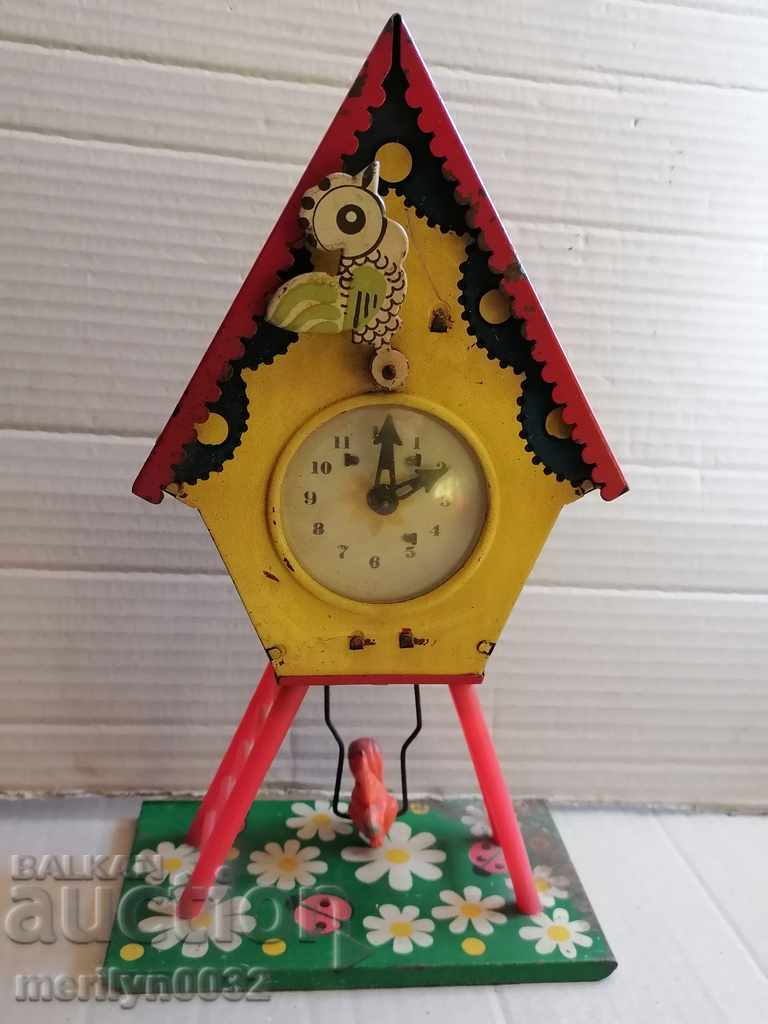 Children's tin toy clock winding with a key - 7