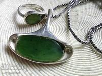 Silver NECKLACE and RING with Jade