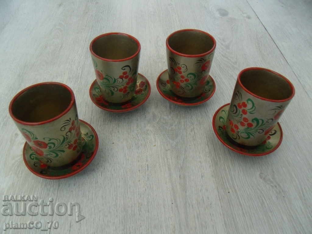 № * 5273 4 pieces of old wooden cups with coasters / plates
