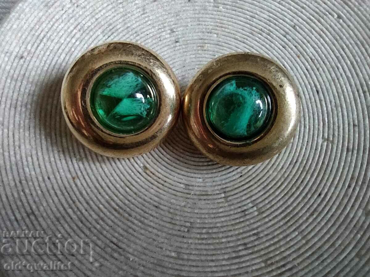 Cercei atrăgători de designer, placare cu aur și accent verde - 5 Cercei atrăgători de designer, placare cu aur și accent verde - 5