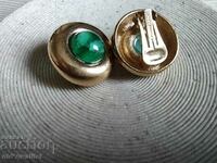Attractive designer earrings, gold plating and green accent