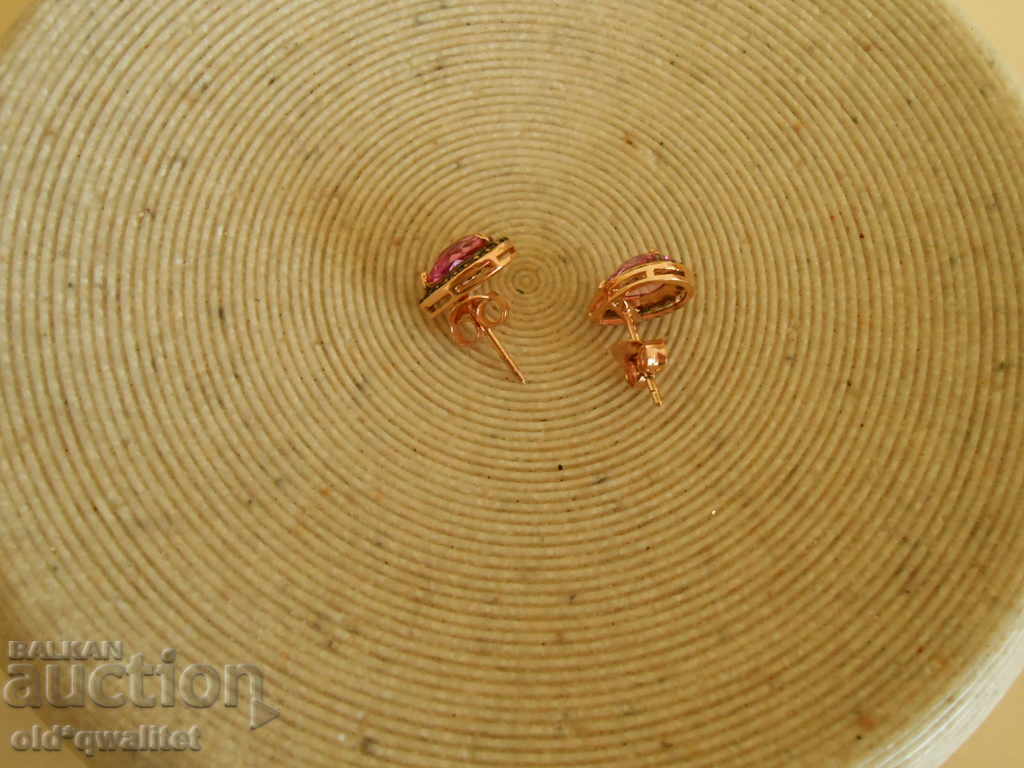 Auction Luxury silver earrings with gold, Ruby and Morganite Auction Luxury silver earrings with gold, Ruby and Morganite