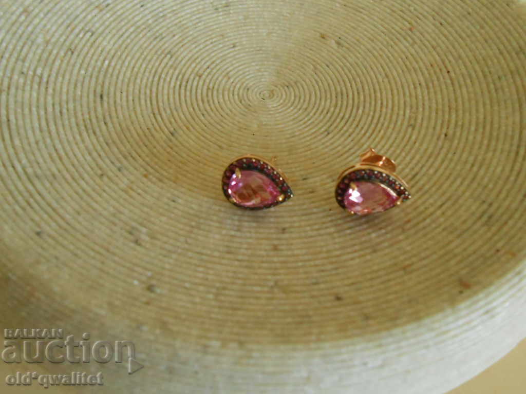 Luxury silver earrings with gold, Ruby and Morganite - 5 Luxury silver earrings with gold, Ruby and Morganite - 5