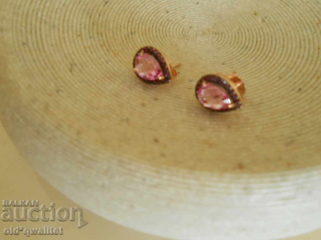 Luxury silver earrings with gold, Ruby and Morganite - 6 Luxury silver earrings with gold, Ruby and Morganite - 6