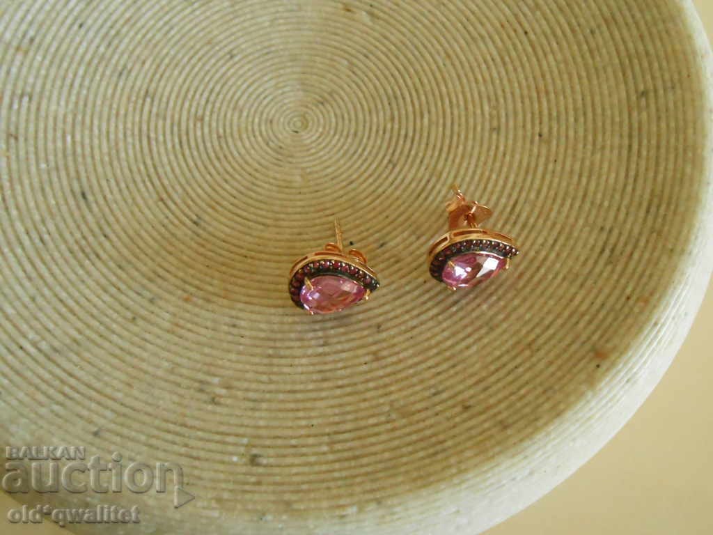Luxury silver earrings with gold, Ruby and Morganite - 7 Luxury silver earrings with gold, Ruby and Morganite - 7