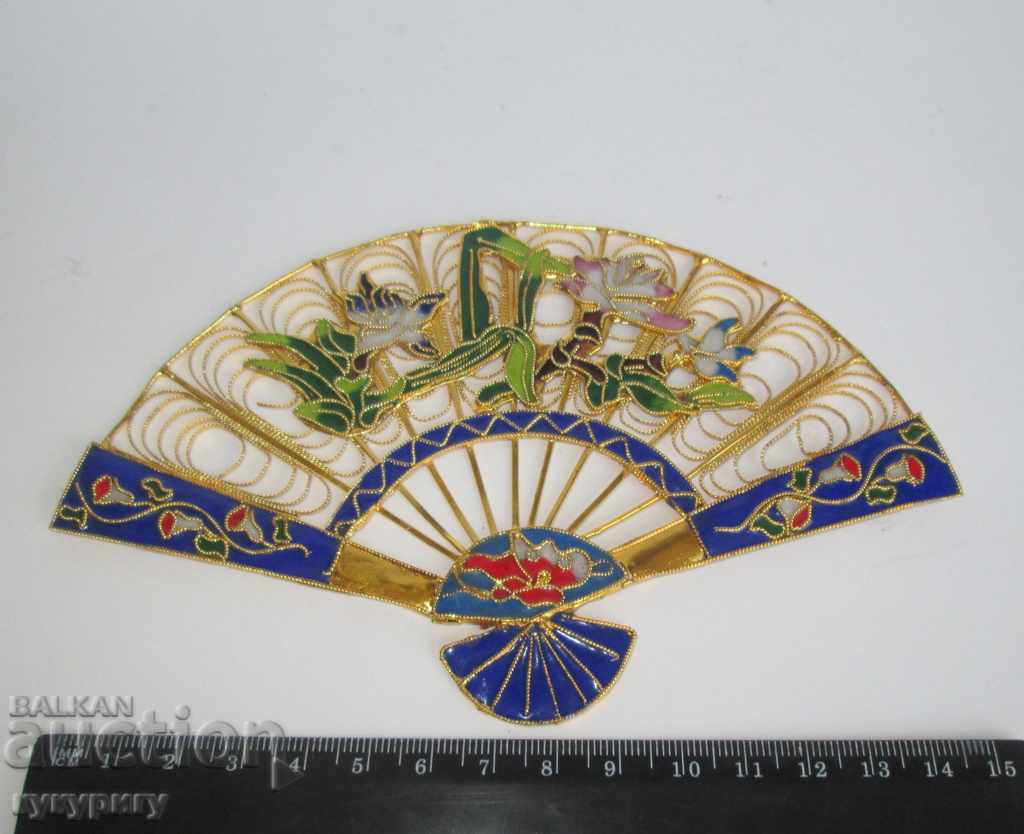 Old decorative fan filigree fan gilding cell enamel - 7 Old decorative fan filigree fan gilding cell enamel - 7