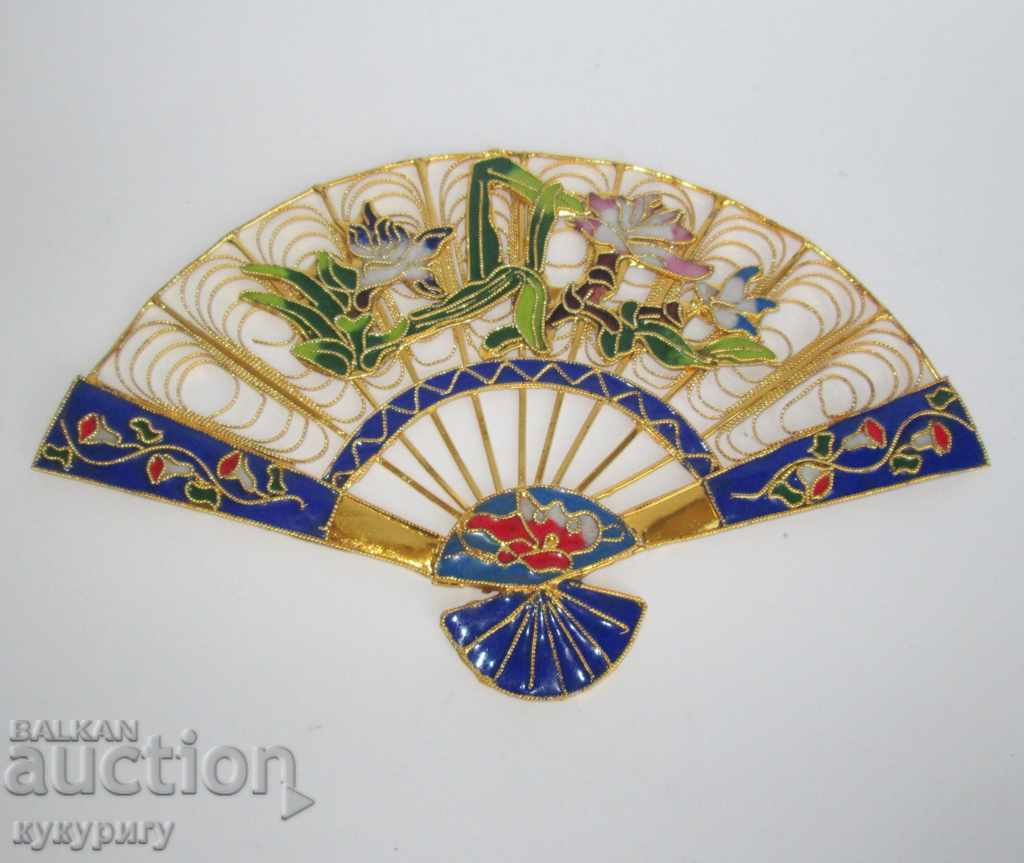 Old decorative fan filigree fan gilding cell enamel