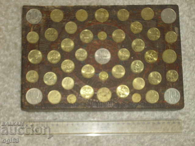 Pyrographed box with coins