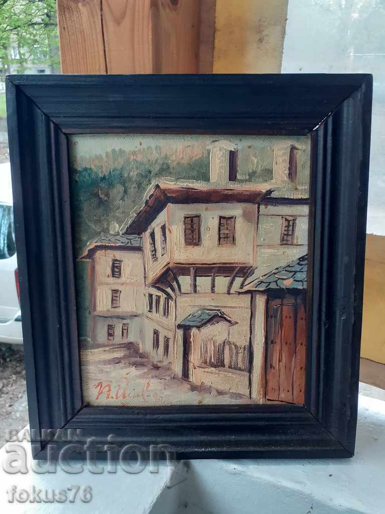 Old Bulgarian oil painting on canvas signed with a frame