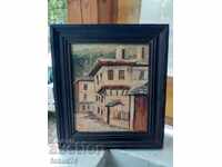 Old Bulgarian oil painting on canvas signed with a frame