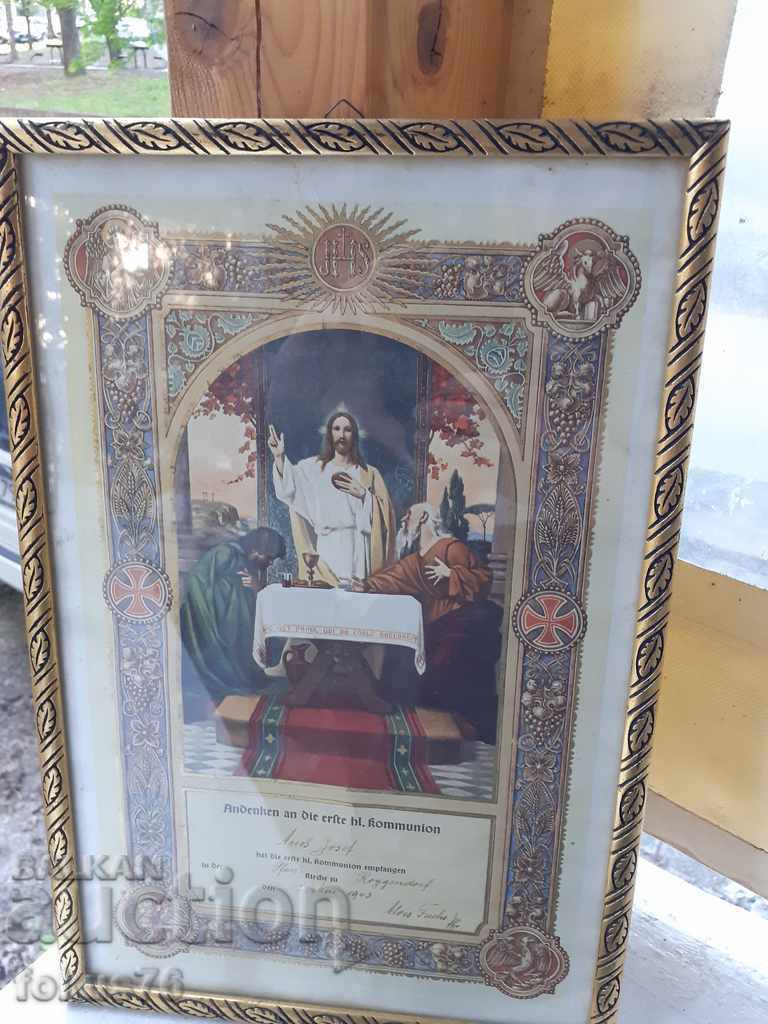 Auction WWII - Old German church document for the first communion Auction WWII - Old German church document for the first communion