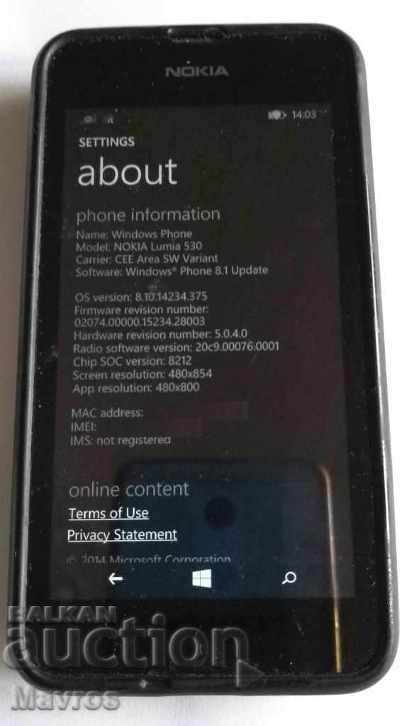 Old working smartphone Nokia Lumia 530 with price 35.00 BGN | € 17.90