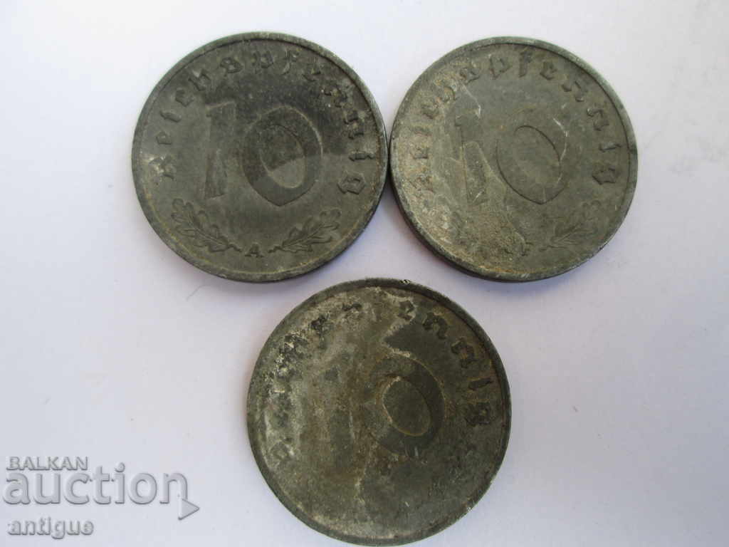 LOT OF 3 X 10 REICNES PFENNIG -40, 41, AND 44 YEARS