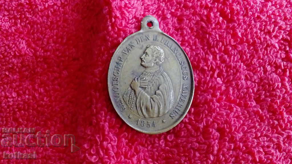 Bronz Vechi Medalie Religioasă Creștinism Credință Dumnezeu Sfânt