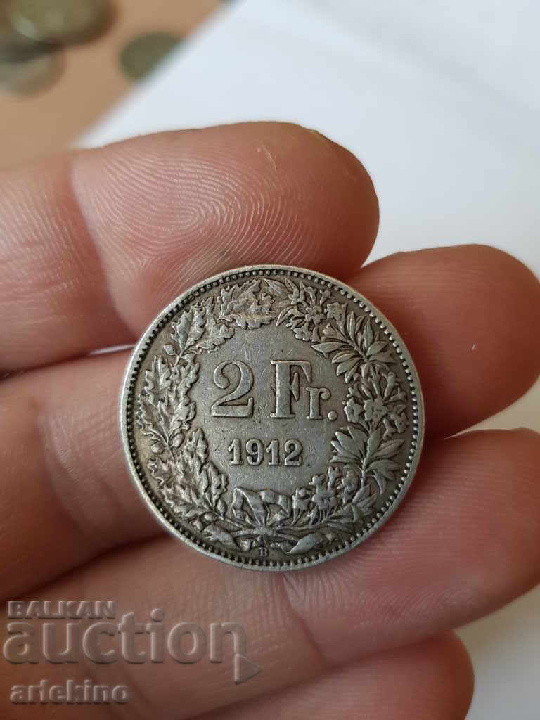 Рядка сребърна монета 2 франка Швейцария 1912г с цена 45.00 лв. | € 23.01 Рядка сребърна монета 2 франка Швейцария 1912г с цена 45.00 лв. | € 23.01