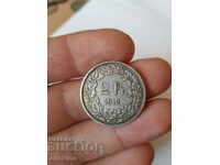 Рядка сребърна монета 2 франка Швейцария 1912г