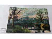 Пощенска картичка Дървен мост над река 1916