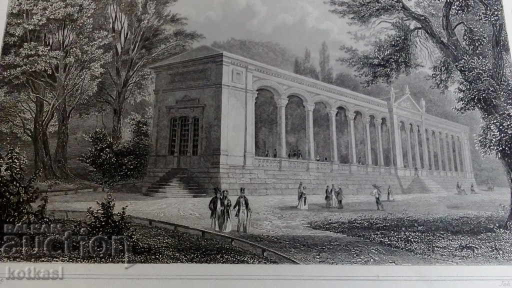 Gravura veche litografie grafică Clădire Aristocrați - 5