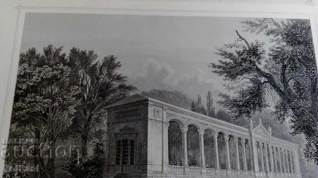 Gravura veche litografie grafică Clădire Aristocrați - 6
