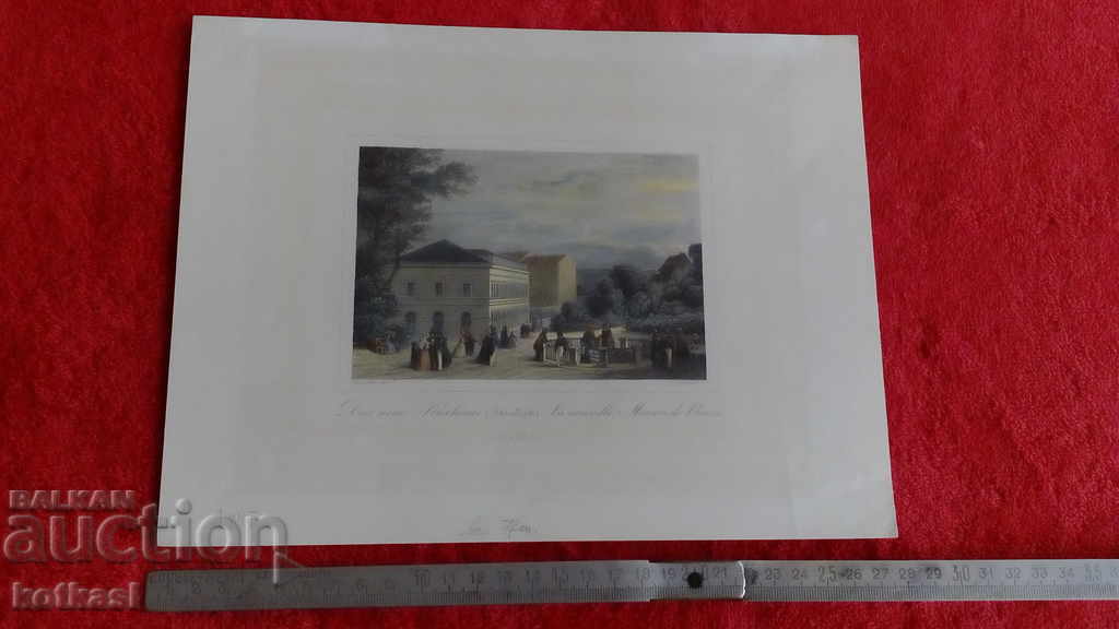 Old engraving lithograph graphics Building Property aristocrats