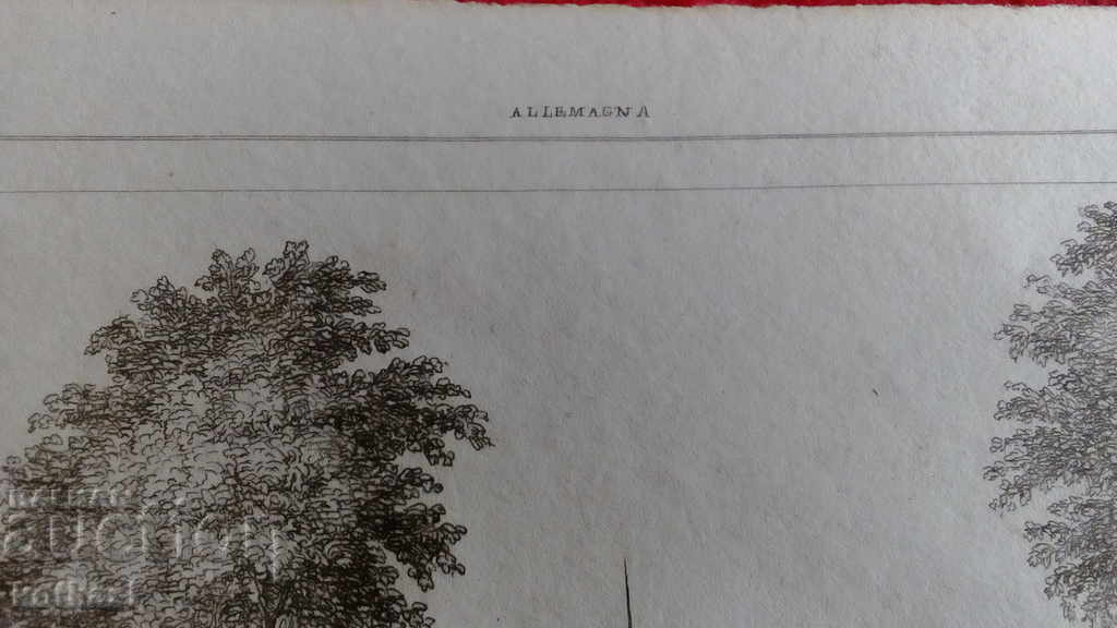 Delivery of Old engraving lithograph graphic Building Property Trees People Delivery of Old engraving lithograph graphic Building Property Trees People