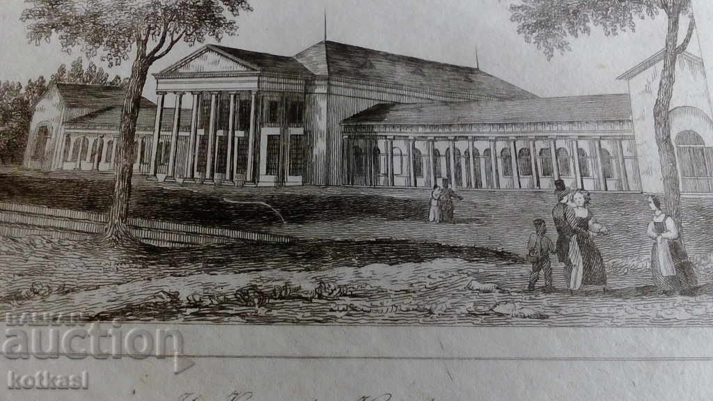 Old engraving lithograph graphic Building Property Trees People - 5 Old engraving lithograph graphic Building Property Trees People - 5