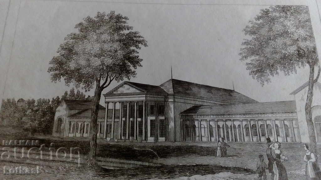 Old engraving lithograph graphic Building Property Trees People - 6 Old engraving lithograph graphic Building Property Trees People - 6