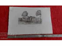 Old engraving lithograph graphic Building Property Trees People