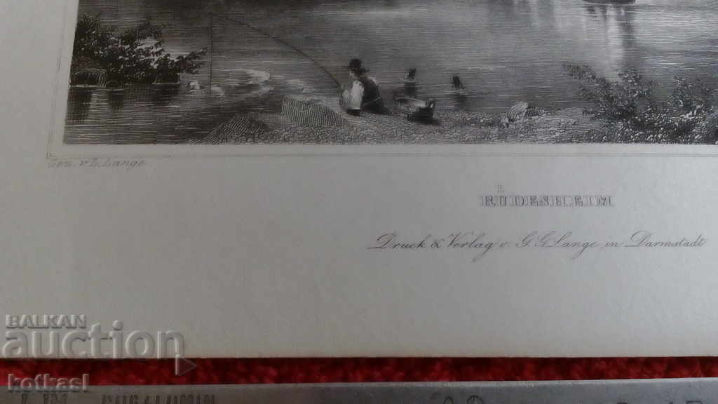 Auction Old engraving lithograph graphic River Tower Ships Fisherman Auction Old engraving lithograph graphic River Tower Ships Fisherman