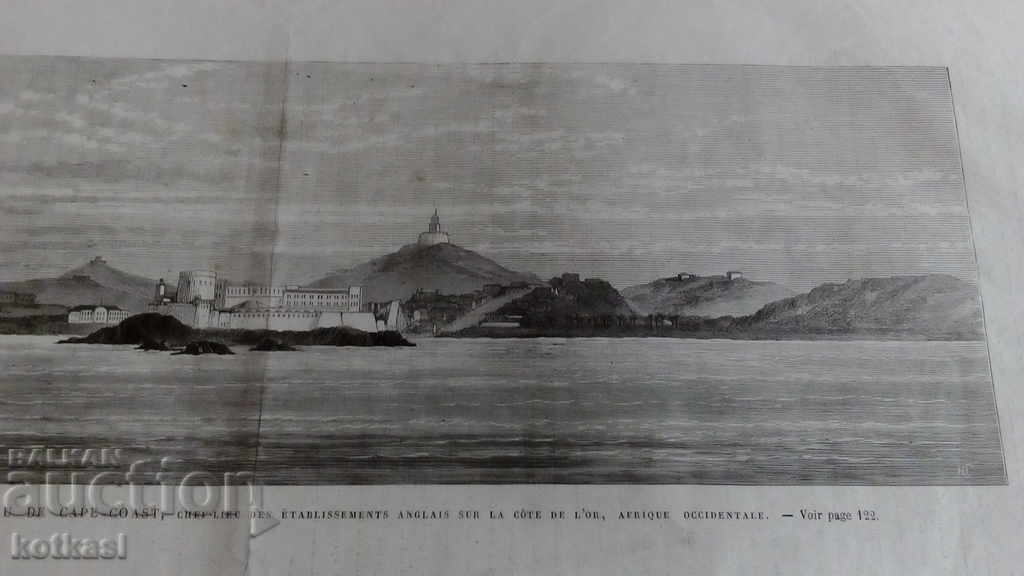 Gravura veche litografie grafică Fortress Island - 5