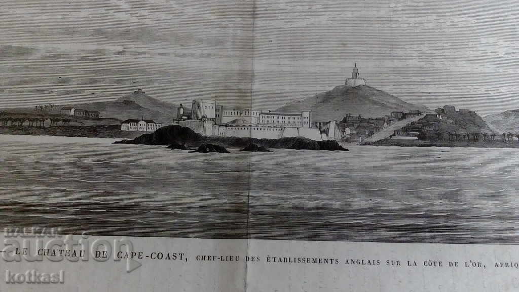 Gravura veche litografie grafică Fortress Island - 6
