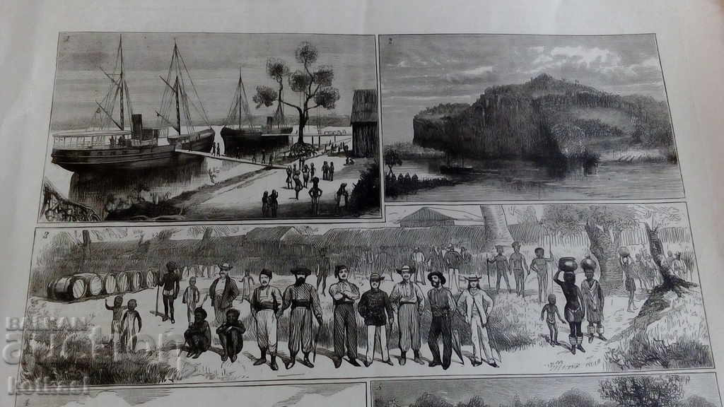 Παλιά χαρακτική λιθογραφία γραφική Isle of Ships Men - 5