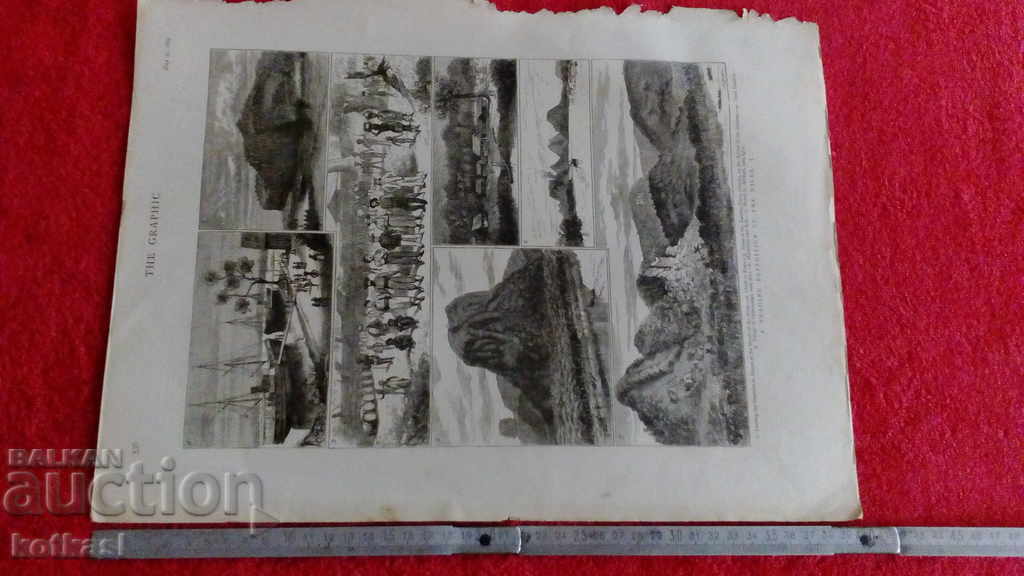 Стара гравюра литография графика Остров Кораби мъже