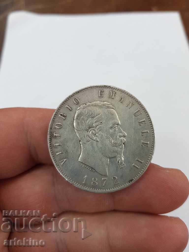 Rare silver Italian coin 5 pounds 1872 - 5 Rare silver Italian coin 5 pounds 1872 - 5