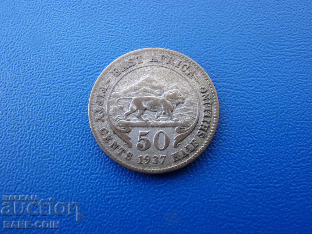X (62) East Africa 50 Cent 1937 Silver Rare