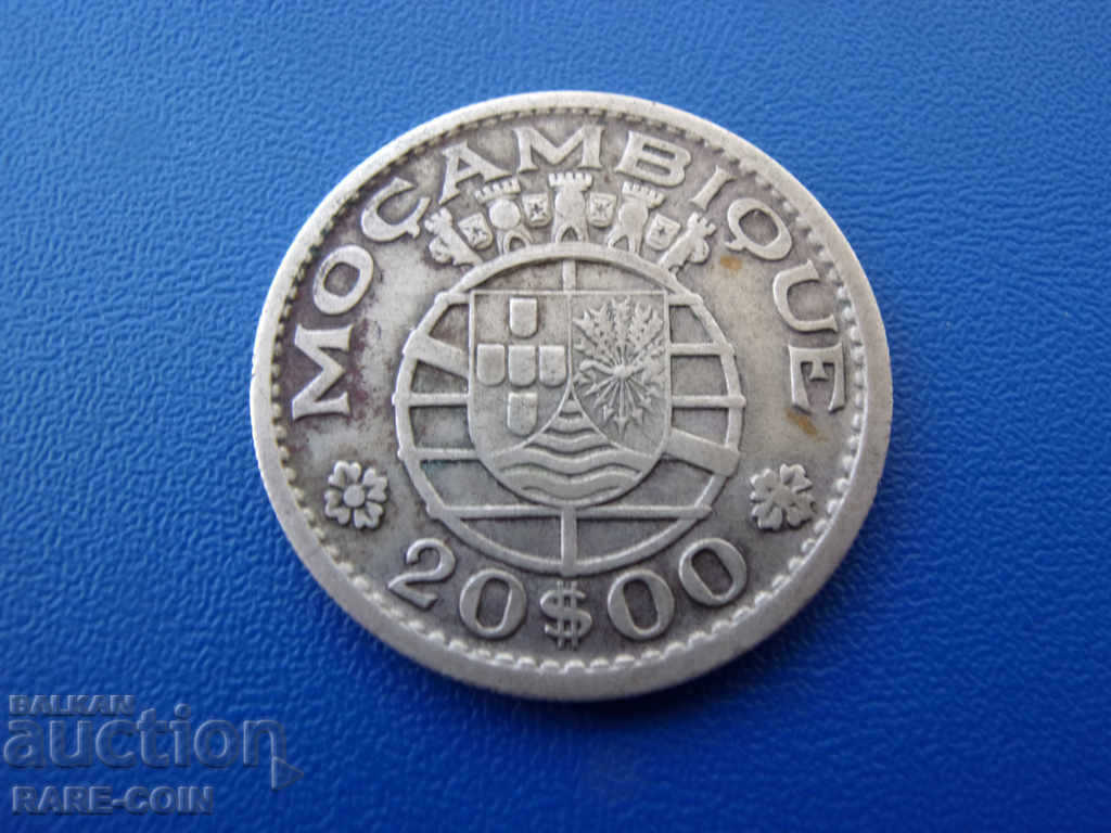 X (78) Mozambic 20 Escudo 1952 Rare de argint