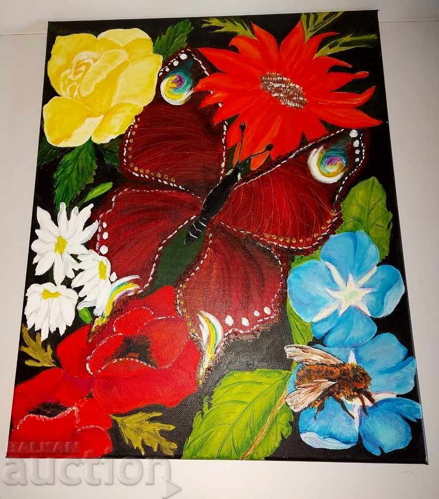 PAINTED PICTURE PANEL STILL LIFE ACRYLIC PAINTS
