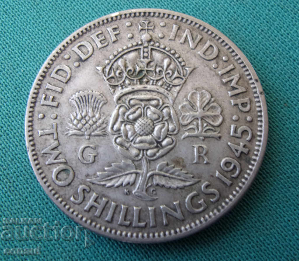 Англия  2  Шилинга  1945  Сребро Rare
