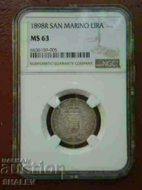 Δημοπρασία 1 Λίρα 1898 Σαν Μαρίνο - NGC MS63!