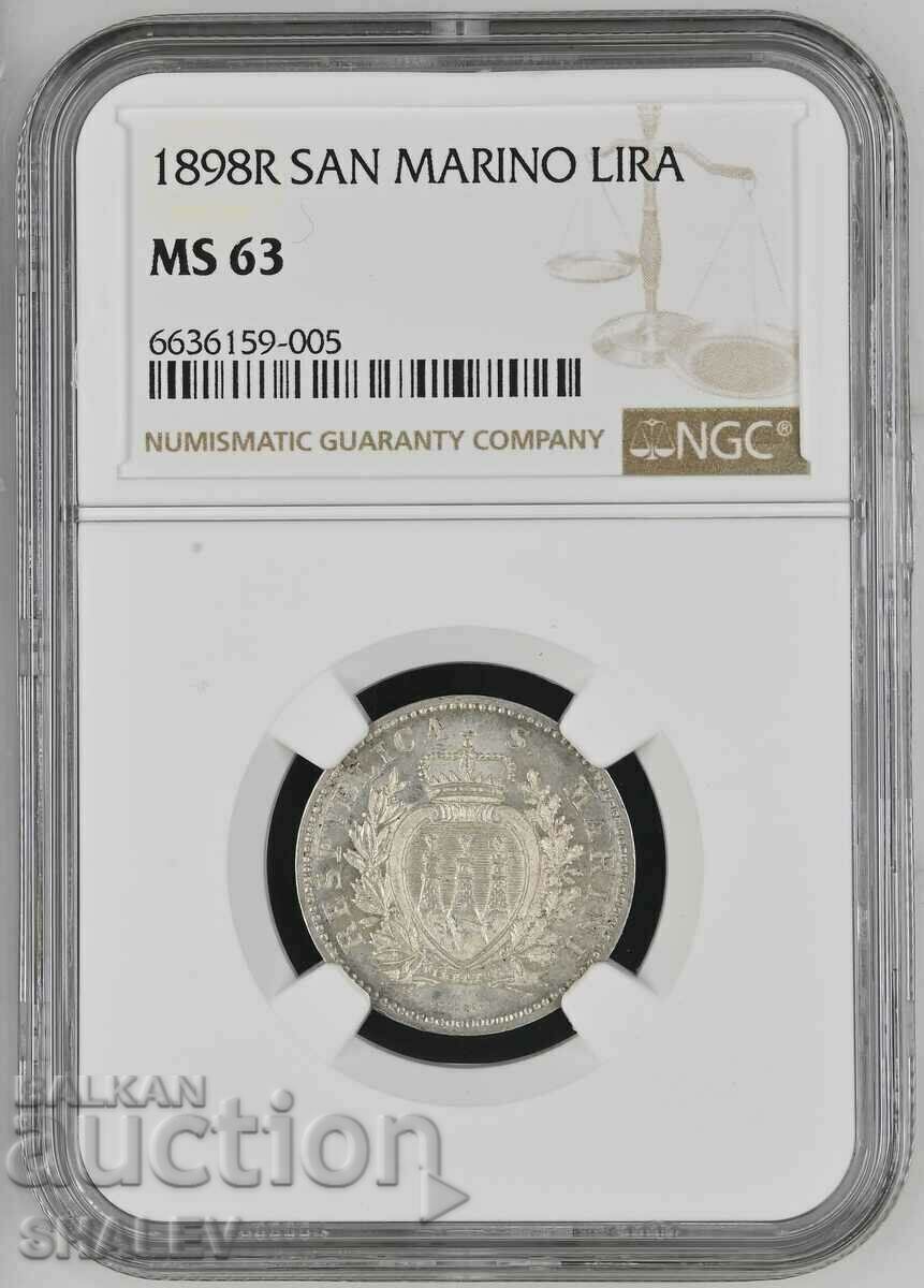 1 Lira 1898 San Marino - NGC MS63!