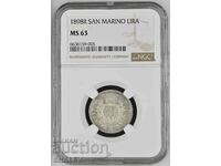 1 Lira 1898 San Marino (1 лира Сан Марино) - MS63 на NGC!
