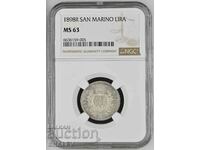 1 Lira 1898 San Marino (1 лира Сан Марино) - MS63 на NGC!