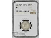 1 liră 1898 San Marino - NGC MS63!