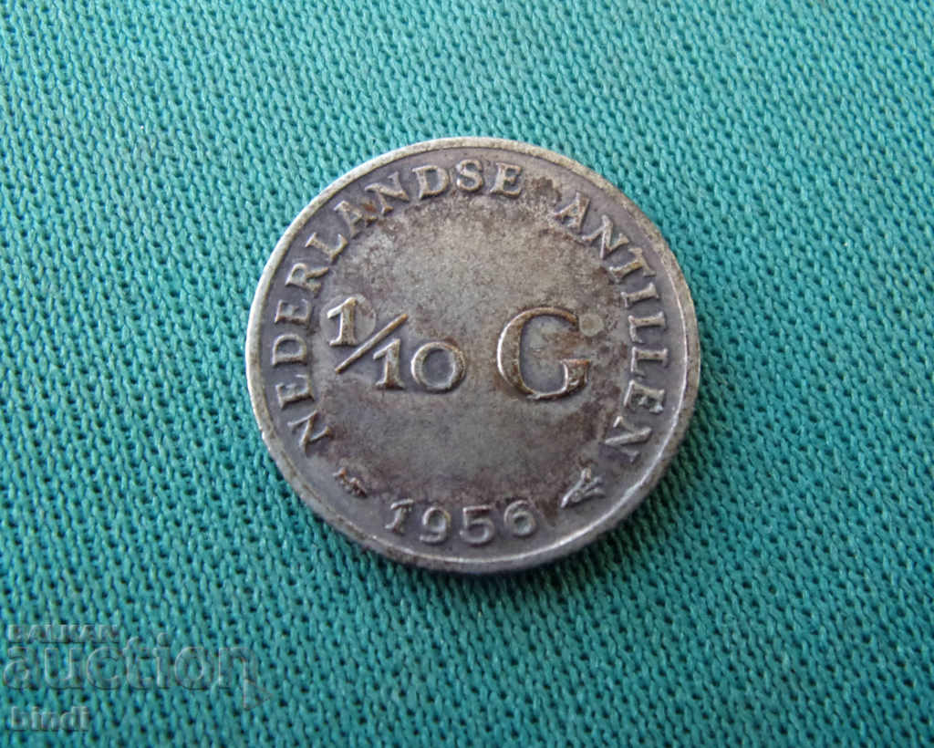 Netherlands Antilles 1/10 Guilder 1956 Silver Rare