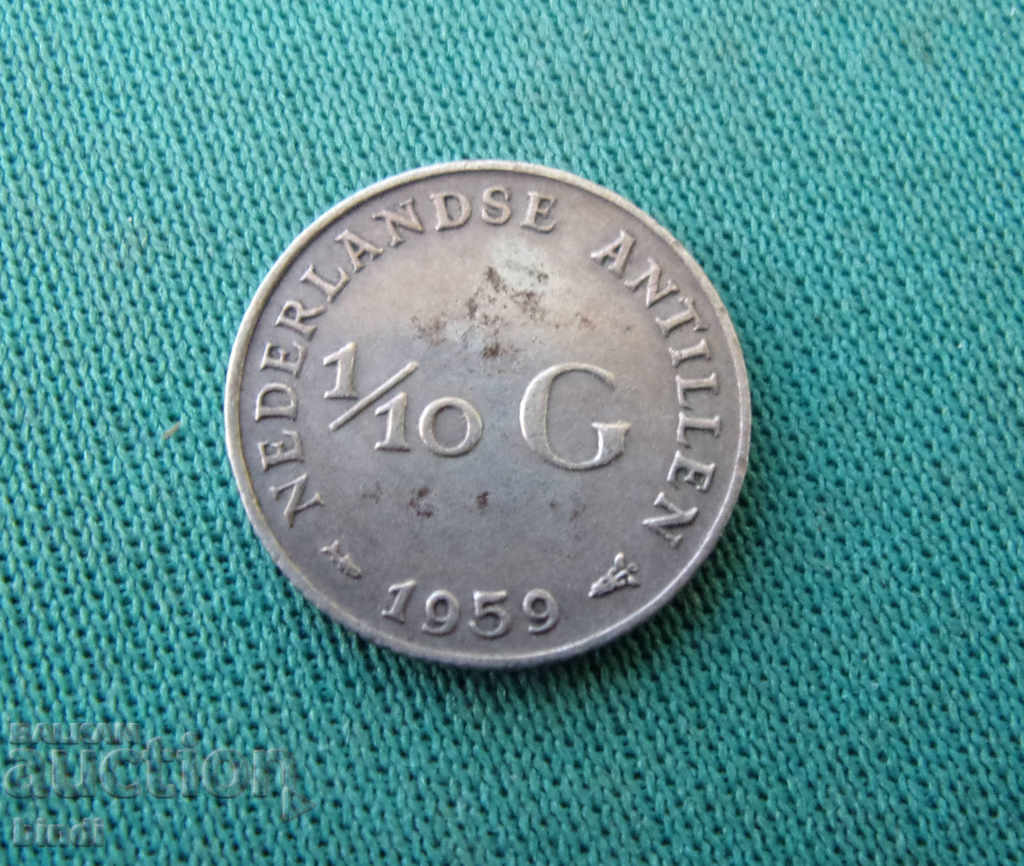 Netherlands Antilles 1/10 Guilder 1959 Silver Rare
