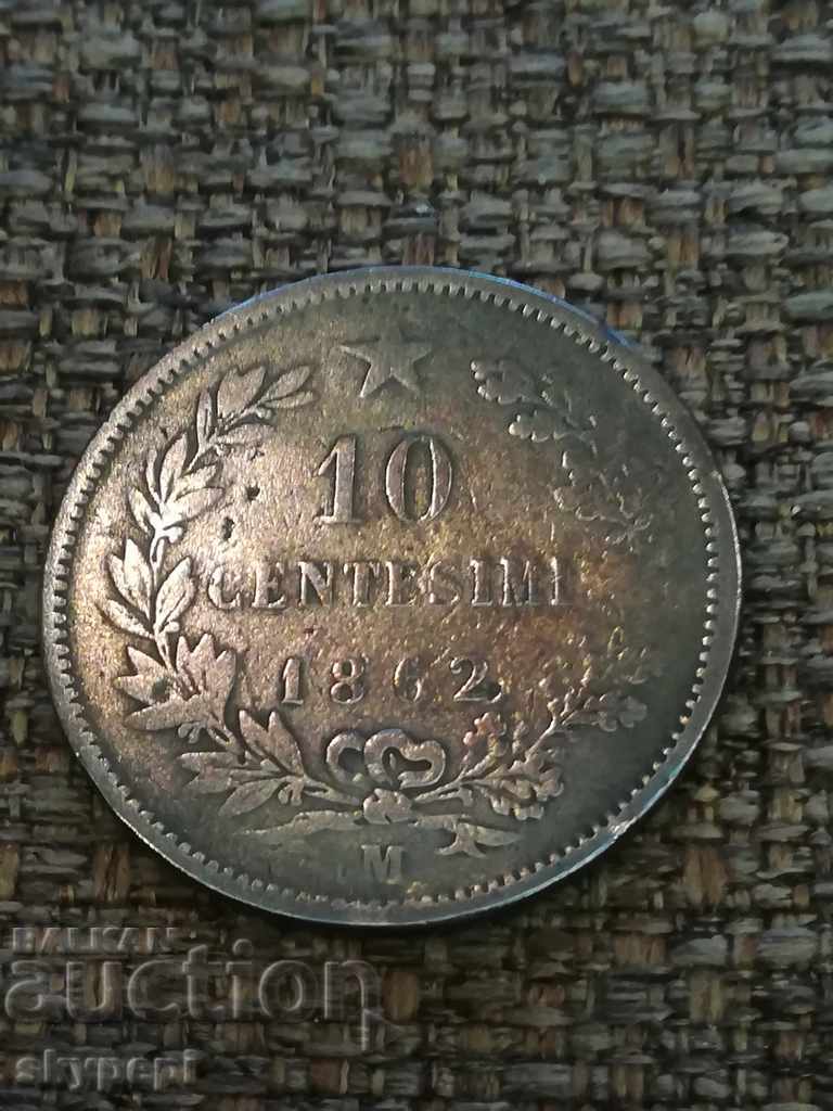 10 сентесими 1862 г.