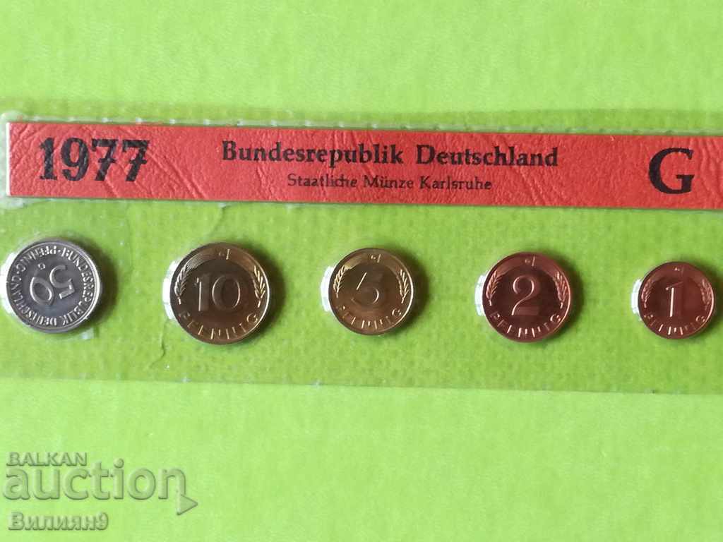 Set of exchange coins / pfennigs / Germany 1977 "G" Proof