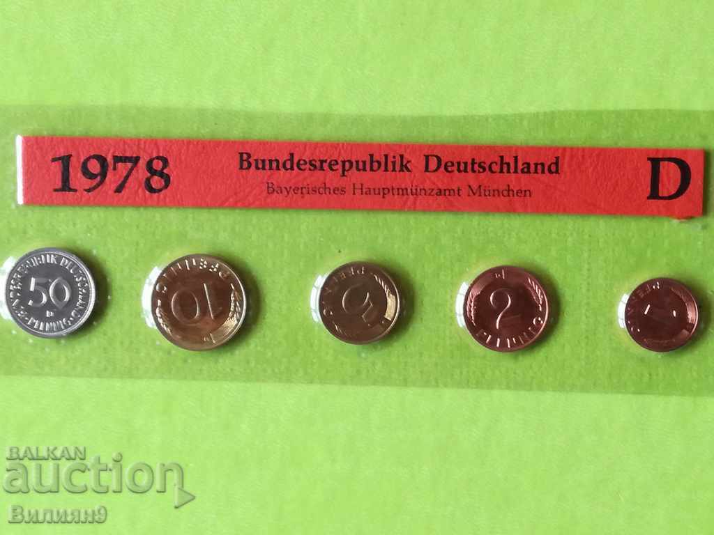 Set of exchange coins / pfennigs / Germany 1978 "D" Proof