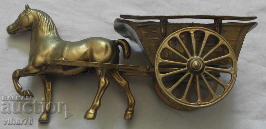 OLD BRONZE FIGURE STATUETTE A HORSE WITH A CHARIOT - 7 OLD BRONZE FIGURE STATUETTE A HORSE WITH A CHARIOT - 7